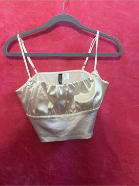 Divided Ivory Satin Cami Crop Top